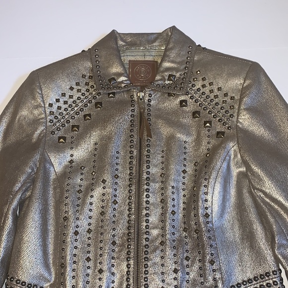 Double D Ranch Studded Gold Crackled Leather Jacket - Women’s Size XS - Picture 4 of 14
